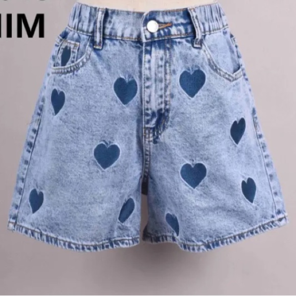 FROM PARIS FRANCE Heart Pattern Denim Women's Shorts